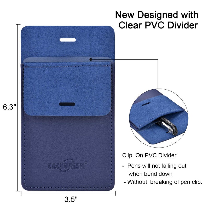 Cacturism Pocket Protector, 4 Pack Premium PU Leather Men Women Pen Holder Pouch Pocket Organizer For Shirts, Lab Coats, Pants - Multi-Purpose-Holds Pens, Pointers, Pencils, Ruler, Tools (Blue 4 Pcs) - Image 3